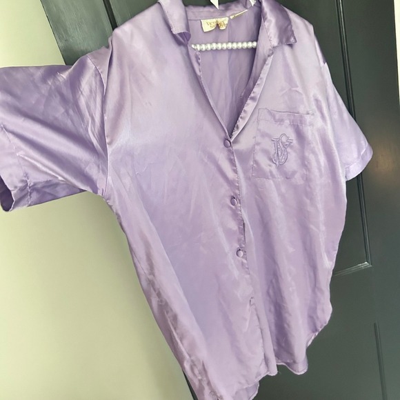 Vintage Victoria's Secret Lavender Satin Button Down Sleep Shirt Y2k - Large - Picture 2 of 6